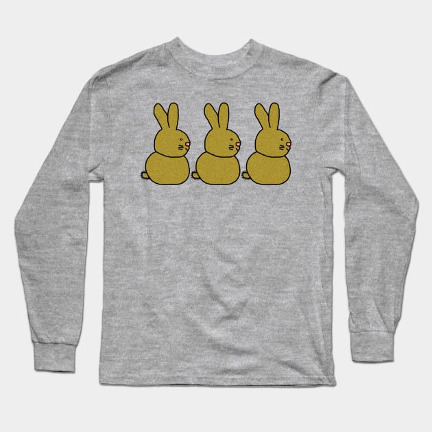 Three Gold Metallic Easter Bunny Rabbits Long Sleeve T-Shirt by ellenhenryart